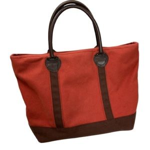 Nice Restoration Hardware Canvas Bag Tote Burnt Red Orange Brown Leather Handles